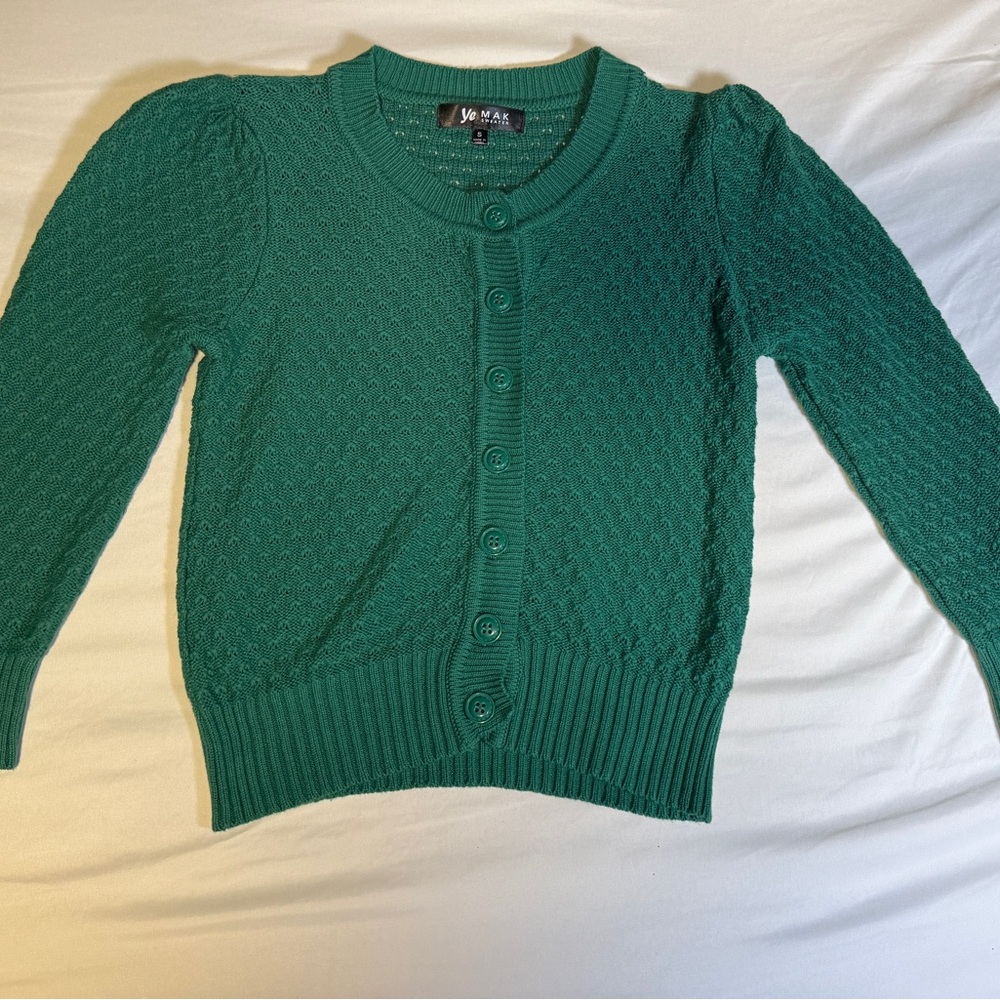 Emerald Green Cable Knit Cardigan Sweater